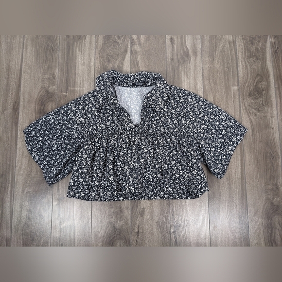Zara Black Floral Crop Top Extra Small - Picture 4 of 10